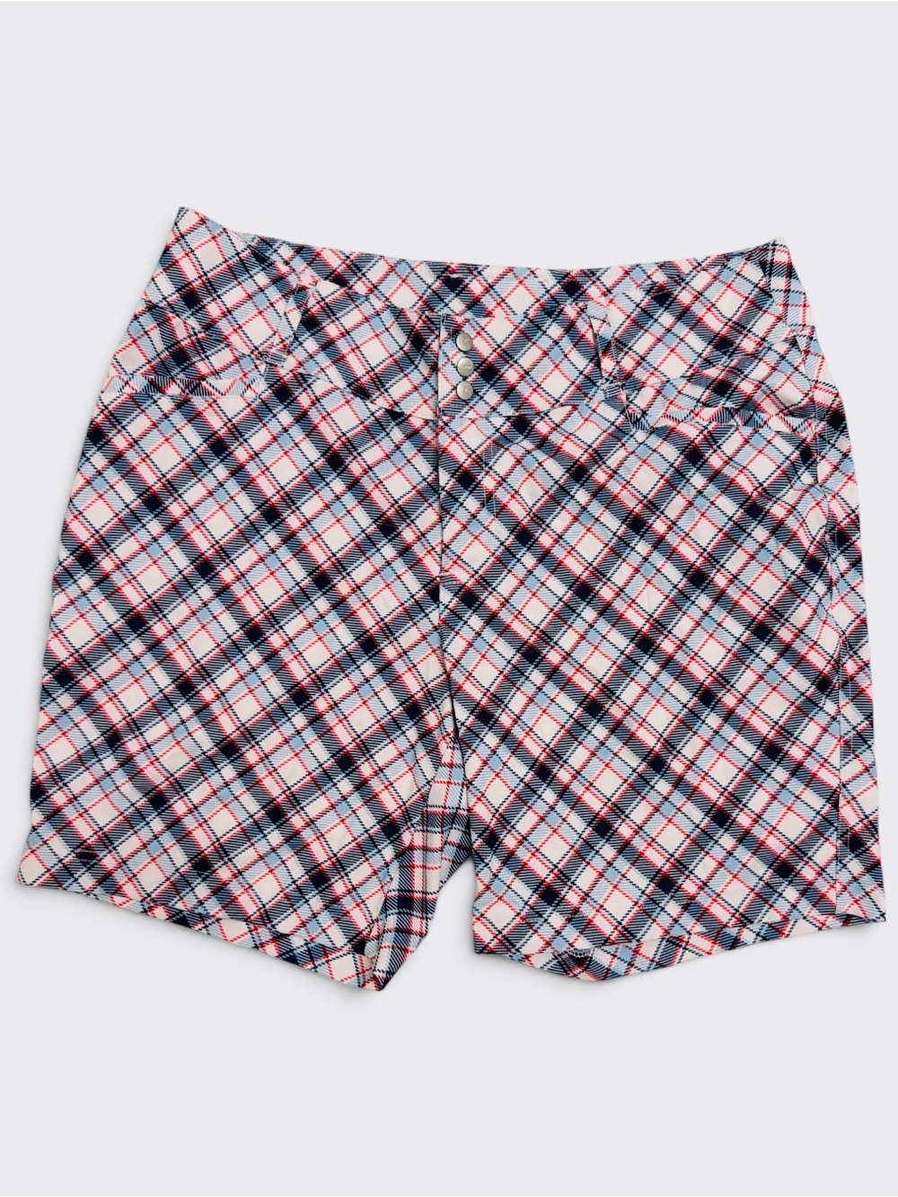 Jofit Plaid High-Waist Women’s Everyday Golf Shorts - red/white/blue